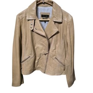 Massimo Dutti XL Super Soft Tan Leather Moto Biker Jacket Quiet Luxury